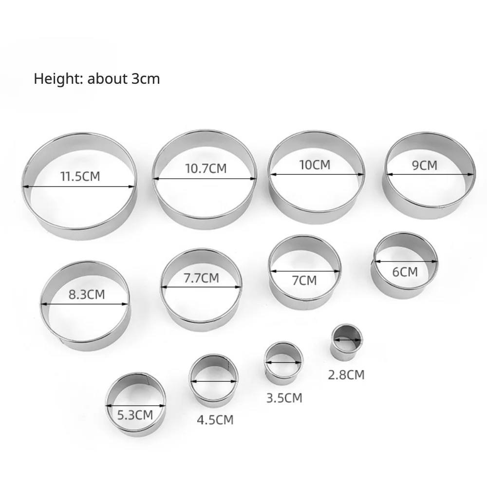 Round Cookie Cutter Set, Circle Donut Cutters, Dough Fondant Biscuit Baking Mold 3-12cm Stainless Steel Kitchen Utensil Tool Set