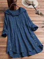 Plus Size 1XL-5XL Women's Casual Hooded Shirt Fashion Plaid Printed Long Sleeved Pullover Loose Versatile Shirt