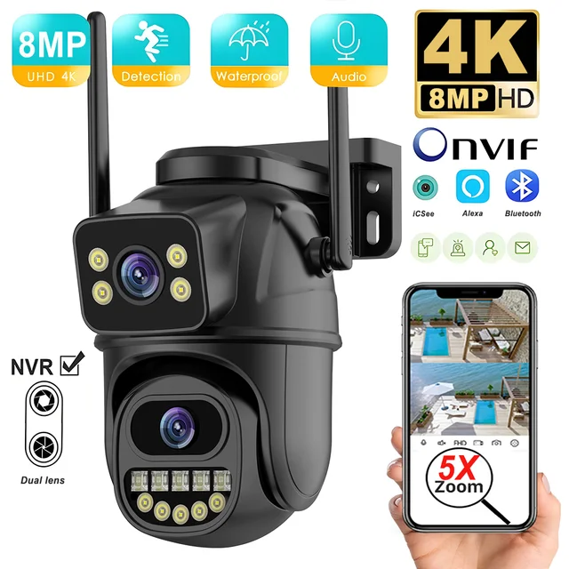 Caméra de sécurité 4K 8MP Zoom 5X double objectif double écran WiFi extérieur Protection à domicile 6MP IP PTZ CCTV caméra de Surveillance vidéo 1
