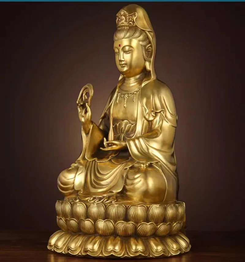 Pure Brass Guanyin Statue South Sea Lotus Seat Bodhisattva, Buddhist Altar Decor,  Blessing Figurine,  Handmade Copper Avalokite