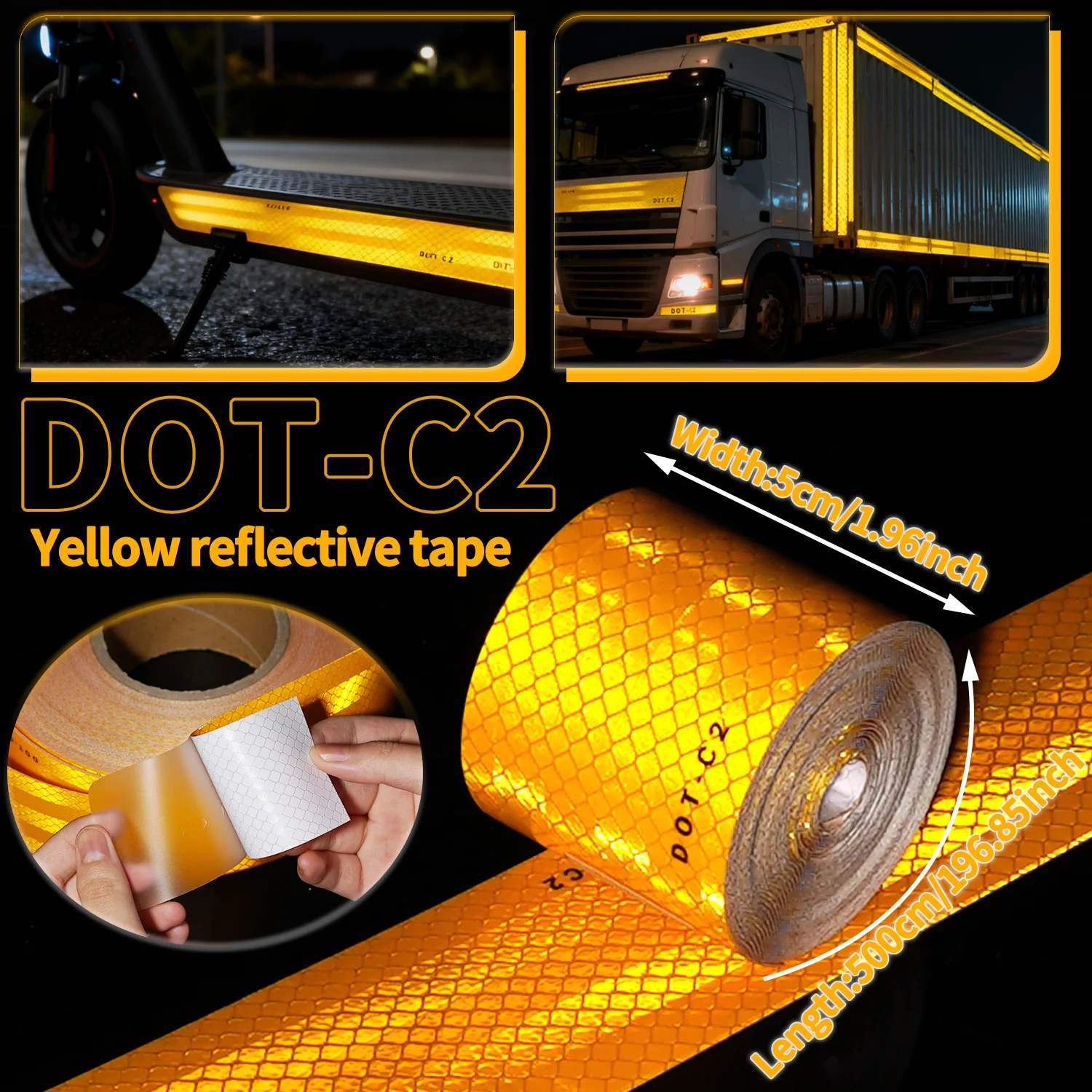 High Visibility Yellow Reflective Safety Tape - Durable, Self-Adhesive, Waterproof