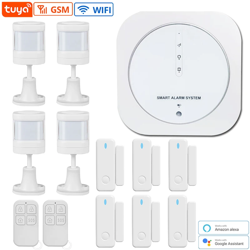 

Wifi Home Security Alarm System Smart Tuya App Remote Connection 433Mhz Wireless Infrared Motion Detector Door Sensor Siren Kit