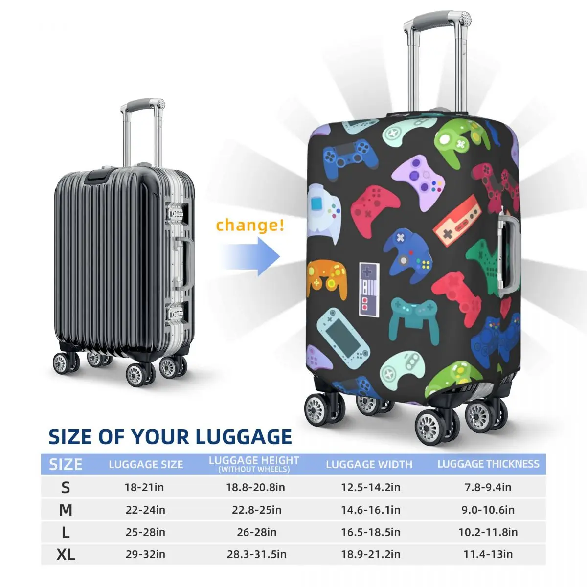 Video Game Suitcase Cover Fun Gaming Gifts Business Flight Elastic Luggage Case Protector 6