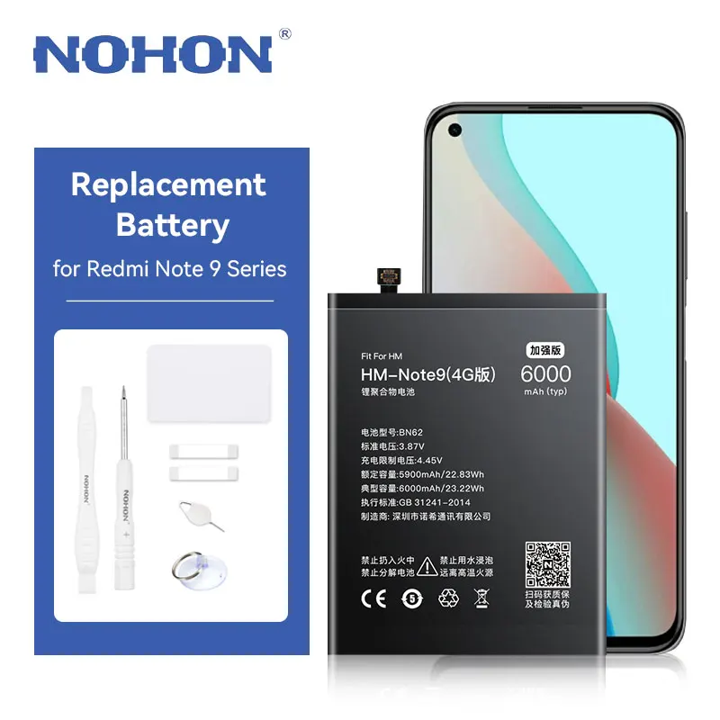 

NOHON Replacement Battery for Redmi Note 9 Note 9Pro BN62 BN53 Battery for Xiaomi Redmi Note 9 Mi 9T POCO M3 Note 9Pro 10Pro
