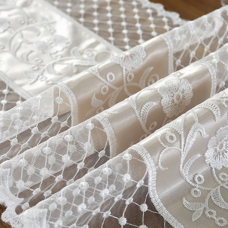 European Embroidery Fine Lace White Simple Coffee Table Runner Mats Flag French TV Cabinet Tablecloth Wedding Holiday Decoration images - 6