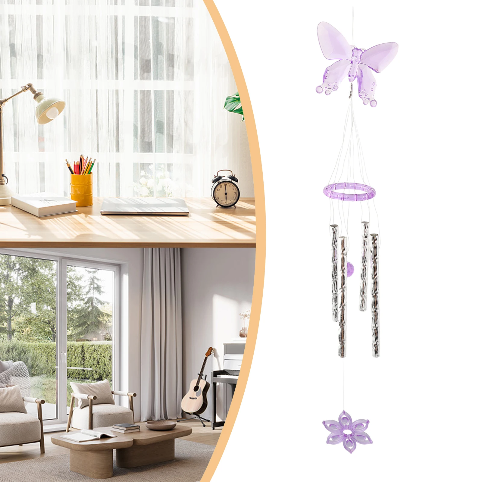 

40cm Wind Chimes Butterfly Outdoor Yard Garden Home Decor Ornament With Metal Tubes Decorative Pendant