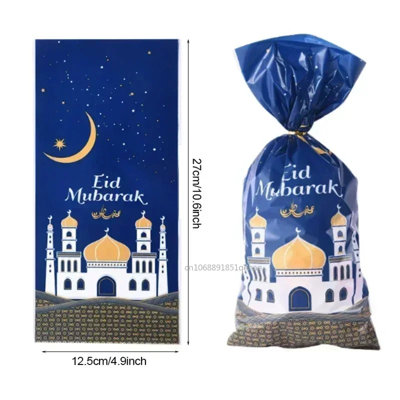 25/50pcs 2025 Eid Mubarak Gift Bags Plastic Candy Cookie Bag Ramadan Kareem Decor Islamic Muslim Party Supplies Eid Gifts Bags