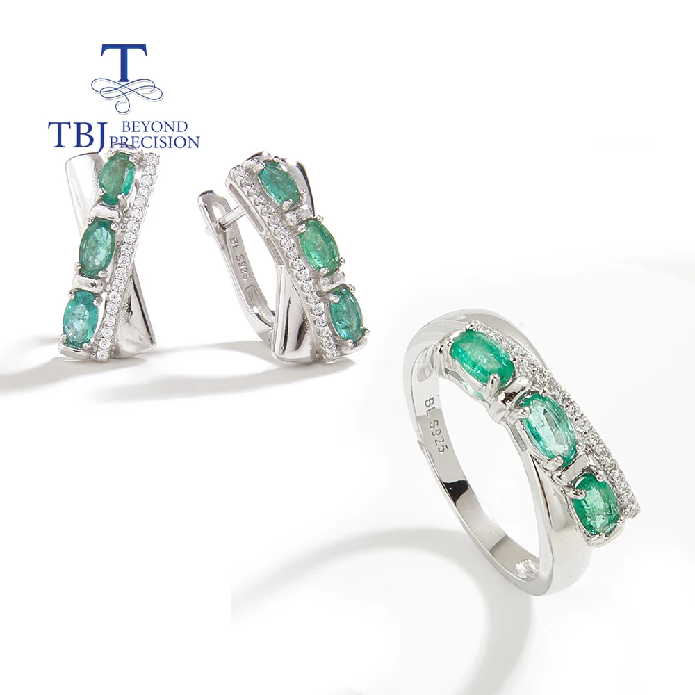 

Light luxury Zambia Green Emerald Natural gemstone ring earrings women's anniversary engagement 925 sterling silver gift