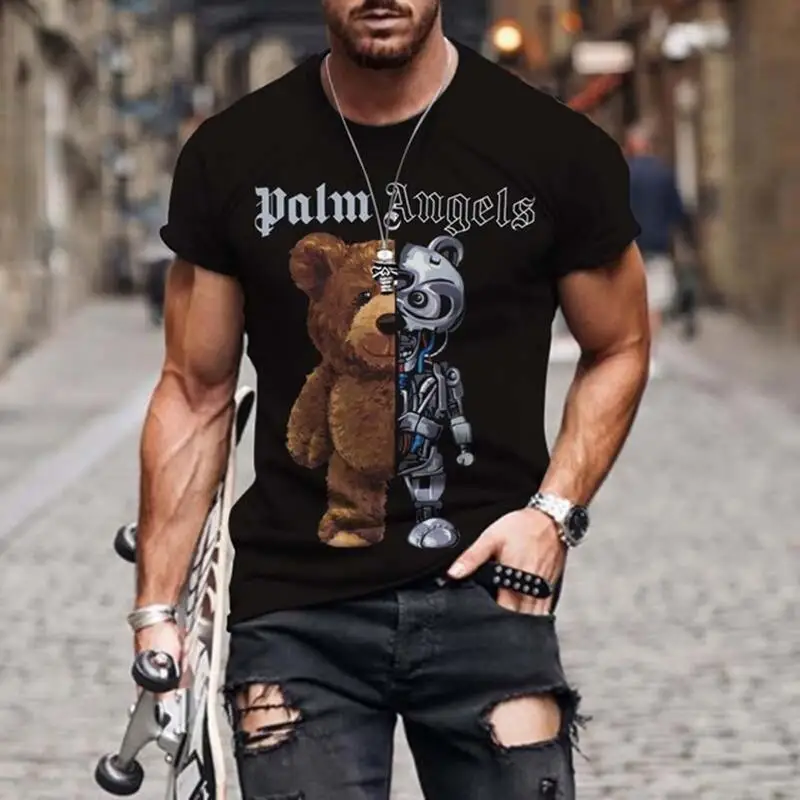 

Funny Bear Print T Shirt For Men Hip Hop Trend Harajuku Vintage Clothes Casual O-neck Short Sleeve Top Fashion Oversized T-shirt