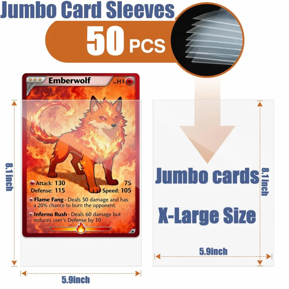 50PCS 5.9X8.1 점보 슬리브 XL 대형 사이즈 투명 홀더 보호대 카드용 대형 트레이딩 게임 카드 수집용 장난감