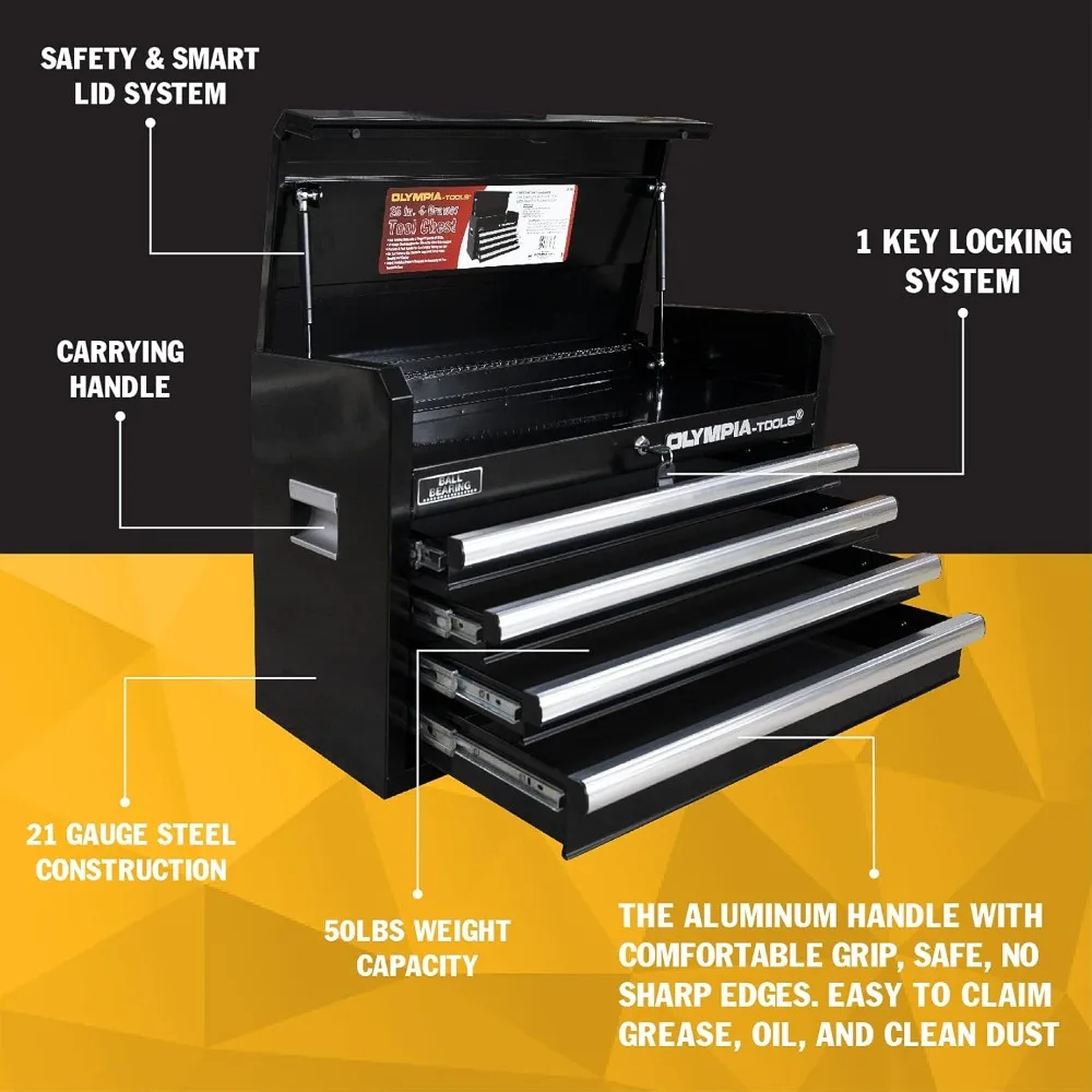 Olympia Tools Portable Metal Tool Chest Box with Drawers - 26" Tool Chest Cabinet Ball Bearing Slide Drawers Locking Storage 3