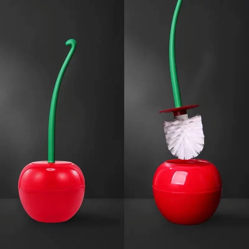 Creative Cherry Shaped Toilet Brush Set Long Handle for Bathroom Corner Cleaning Replaceable Nylon Soft Bristle Accessories