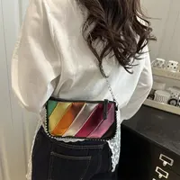 Fall Winter Ele Small Crossbody Bag Women's 2025 New Spliced  Rainbow Single oulder Chain Square Bag