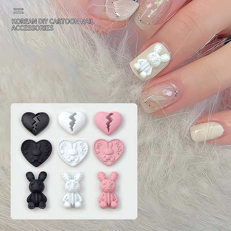 10 шт. корейские черные, розовые, белые разбитые сердца, 3D дизайн ногтей, аксессуары для дизайна ногтей, декоративные принадлежности для ногтей 10 шт. корейские черные, розовые, белые разбитые сердца, 3D дизайн ногтей, аксессуары для дизайна ногтей, декоративные принадлежности для ногтей