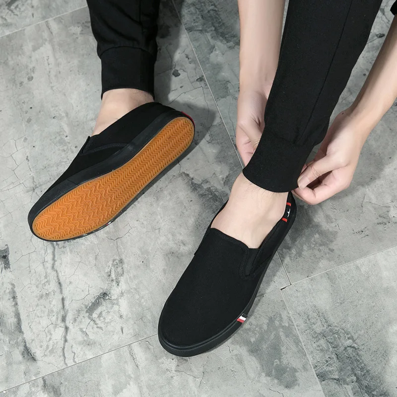Denim Men's Canvas Shoes Slip-On Sneakers Male Flats Breathable Loafers for Men 2024 Summer Trainers Light Black Shoes Footwear 2