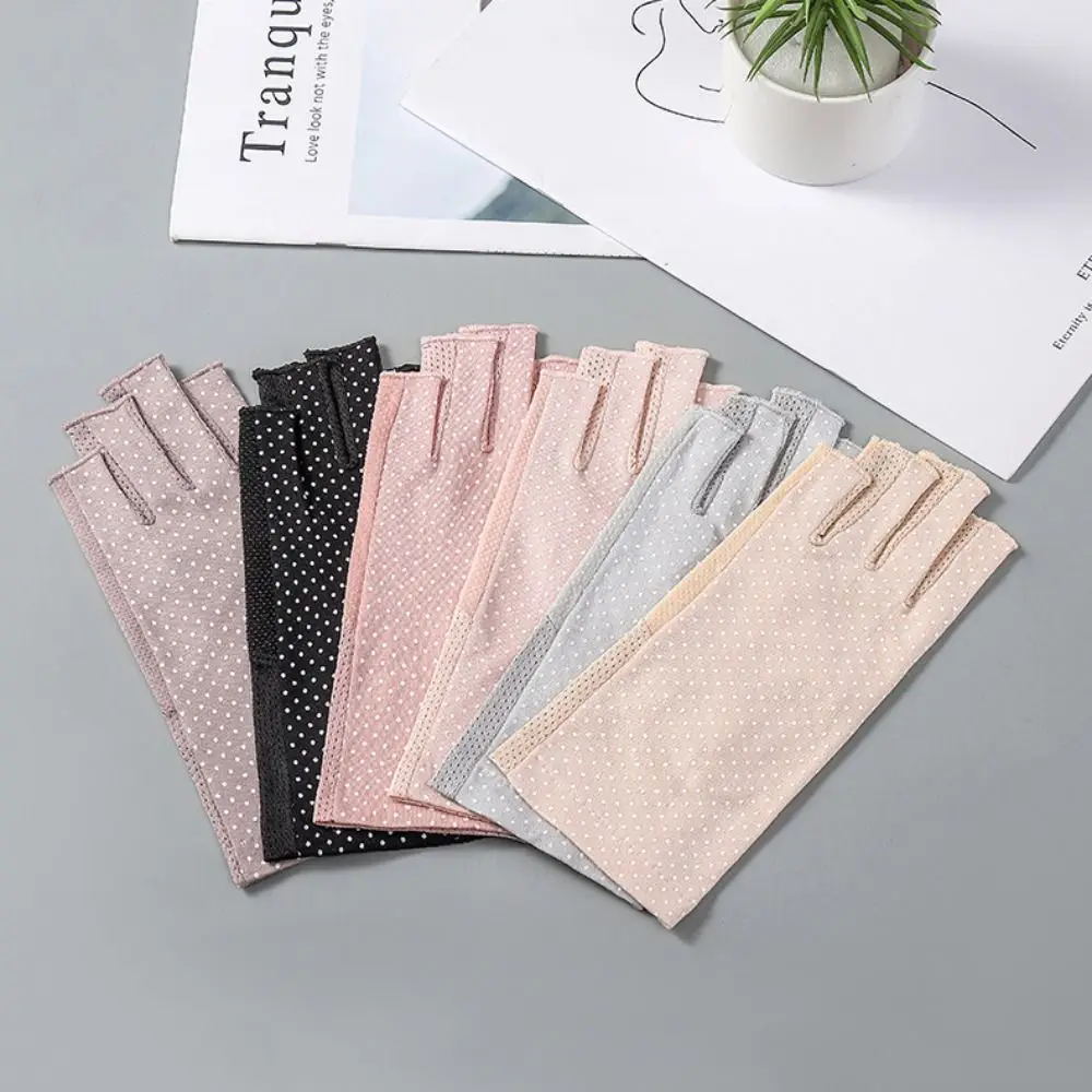 

Elastic Summer Cycling For Women Driving Wave Point Touch Screen Gloves Women Mittens Sunscreen Gloves Half Finger Gloves