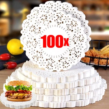 100Pcs White Round Lace Coaster Placemat Paper Lace Cake Mat Doilies Wedding Gift Packing Birthday Christmas Table Oilpaper