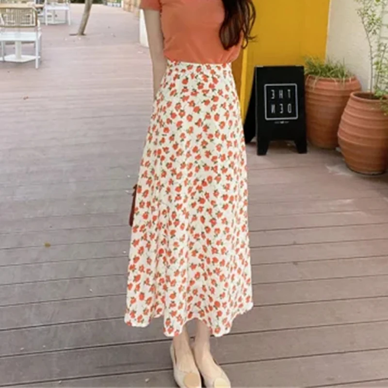 Women Clothing 2024 New Summer Stylish Floral Print High Waist Elegant Midi Skirts Female Casual Sweet Chic Pleated A Line Skirt women s autumn winter new casual ol professional suit matching set korean elegant chic blazers pants two piece female clothing