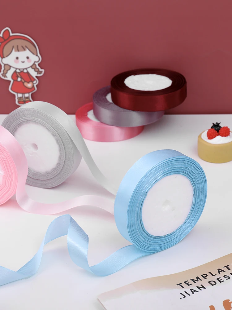 25Yards/Roll 6-10-15-20-25mm Satin ribbons for DIY Crafts Handmade Party Wedding Gift Wrap Black White Beige Pink Red Blue Tape