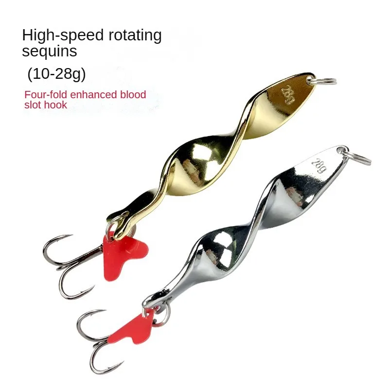 

1PC Trolling Spinning Spiral Long Cast Spoons Fishing Lure Spinner 10g 14g 21g 28g Screw Rotation Metal Jigbait Red Hear Sequins