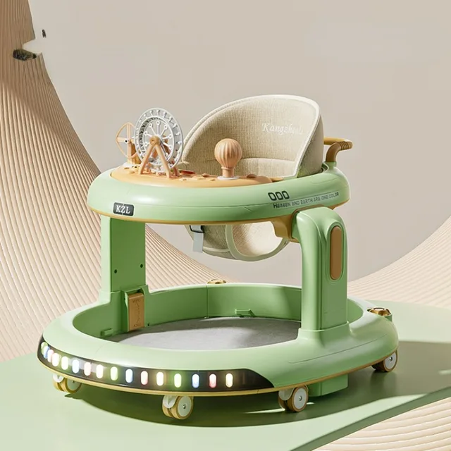 Adjustable Height Baby Walkers, Music Light Multifunctional Strollers, Anti-O-leg Children's Foldable Storage Walker for Baby 1