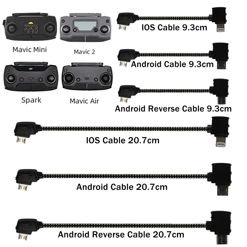 Data Cable for DJI Mavic Pro/Mini/SE/Air/2 Pro Zoom/Spark Drone Remote Controller Tablet Phone Type-C Micro-USB IOS Cable