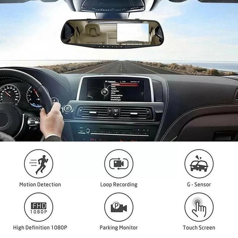 5In Car Rearview Mirror with Camera Dvr Dash Cam Video Lens Front