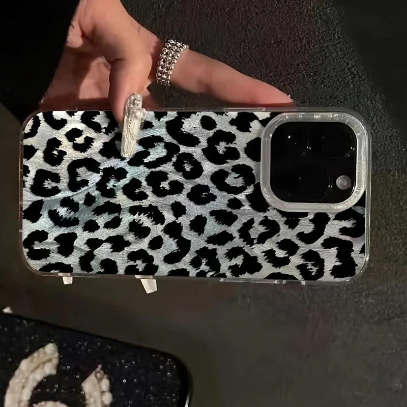 Black Leopard Print Shockproof Silicone Matte Laser Bumper Phone Case