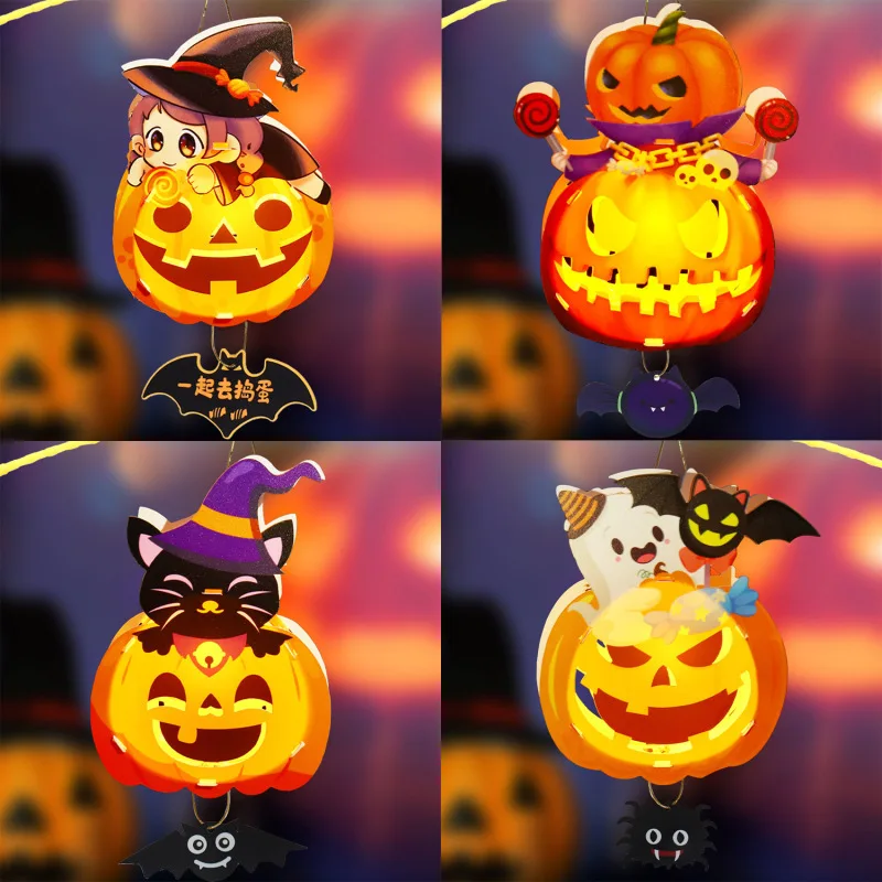 Halloween pumpkin lantern handmade hand-held lantern luminous toy pumpkin projection props