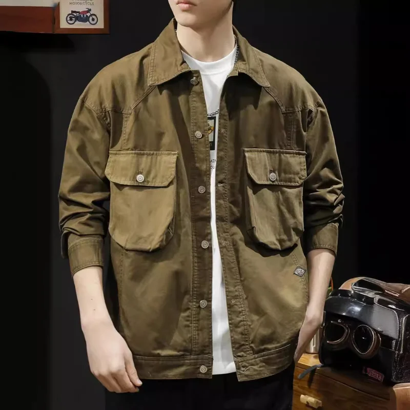 

Spring and autumn new retro coat fashion men multi-pocket large size cargo jacket
