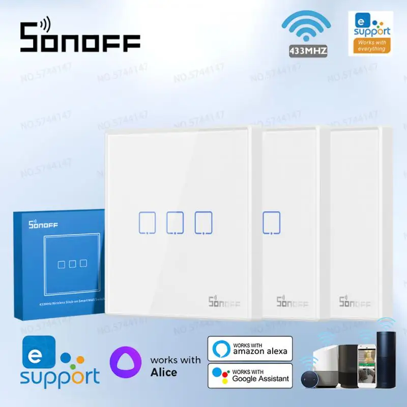 

SONOFF T2EU RF Smart Switch Sticky 433MHz Wireless RF Remote Control Wall Panel 86 Type Touch Switch 1/2/3 Gang TX Wall Switches