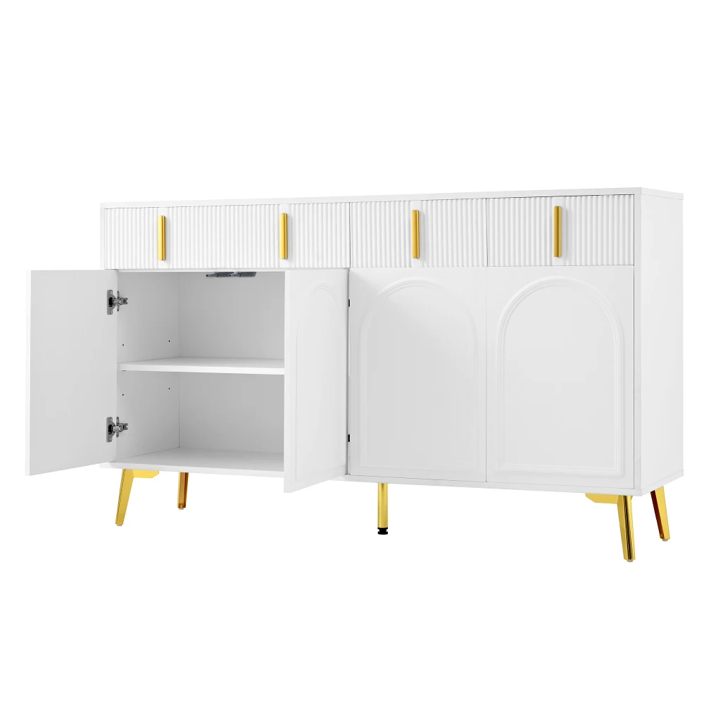 PINGGO Beistellschrank mit goldenen Griffen und Beinen, 4 Türen, 4 Schubladen mit abnehmbarer Laminatplatte für Wohn- und Esszimmer – Detail 15