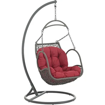 Arbor Wicker Outdoor Lounge Hanging Swing Chair Set with Stand in Red 1