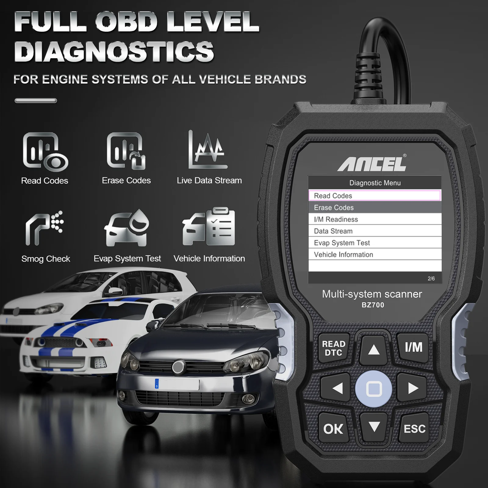 ANCEL 메르세데스 벤츠 스프린터 자동차 스캐너, BZ700 OBD2, 스마트 모든 시스템, ABS SRS SAS 오일 리셋, 디젤 자동차 진단 도구
