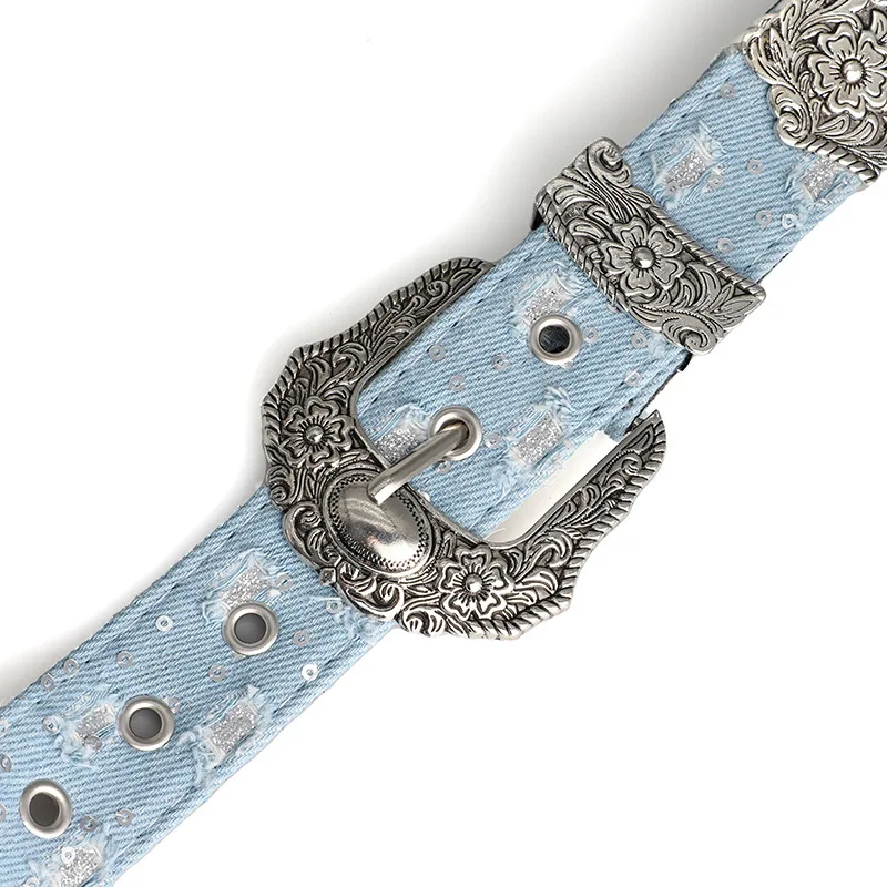 Damen-Gürtel im Retro-Casual-Trend mit Strass-Schnalle, Street-Ripped-Denim-Stil, Punk-Rock, vielseitiges Modeaccessoire, für Männer und Frauen – Detail 19