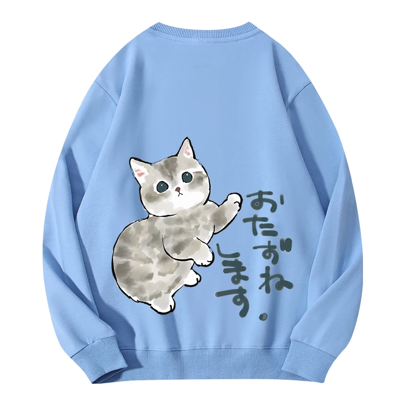 

Spring Cotton Back Printed Sweatshirt Men's Blue Y2k Hoodie Harajuku Long T Shirt O-neck Cartoon Printed Casual Sweatshirts 4XL