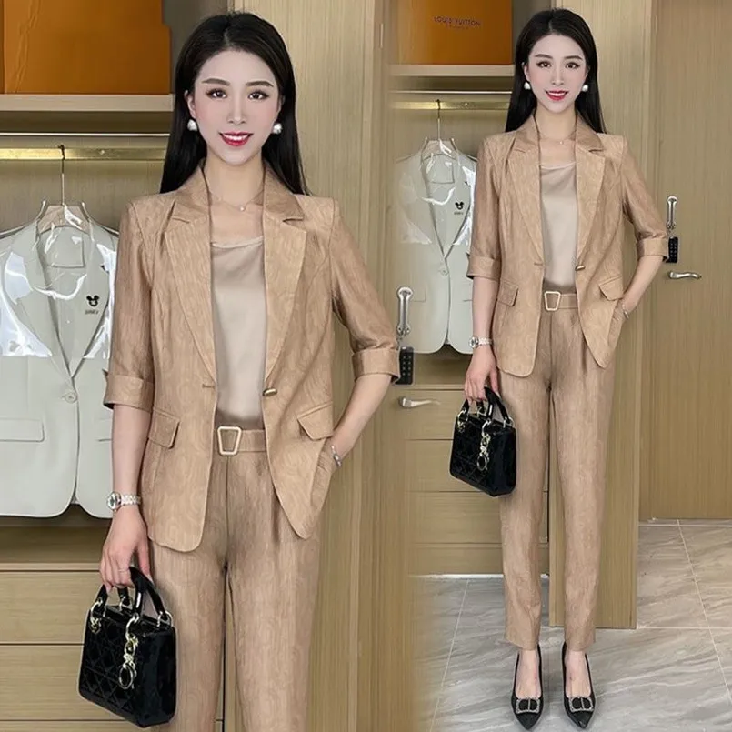 Internet Celebrity Temperament Suit for Women's Summer New Korean Version Slimming Suit+suspender Harlan Pants Three Piece Set