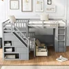 L-Shape Triple Bunk Bed with Stairs and Desk, Wooden Twin-Over-Full Design, Includes Storage Wardrobe, Shelves, and Drawers, 1 L-Shape Triple Bunk Bed with Stairs and Desk, Wooden Twin-Over-Full Design, Includes Storage Wardrobe, Shelves, and Drawers, 1
