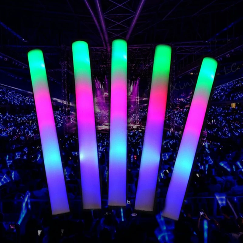 30Pcs customized LED Glow Foam Stick Bulk Colorful LED  Dark Glow Sticks  Light Birthday Wedding Party Supplies