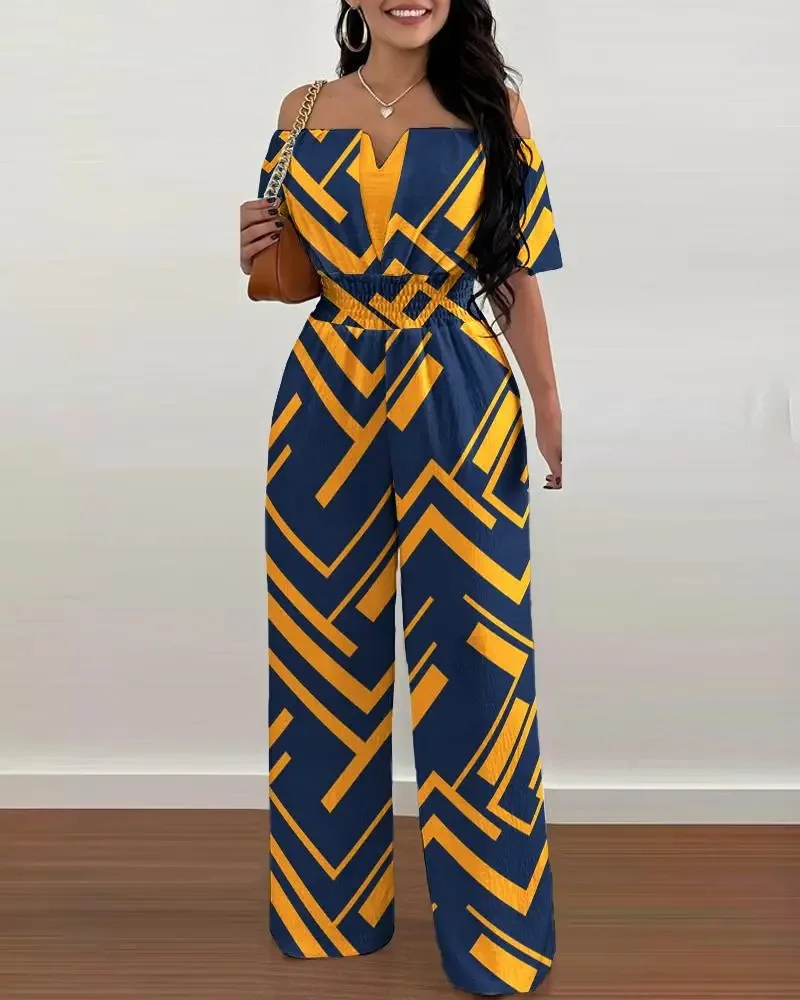 Sexy Off Shoulder Print Jumpsuit Women Loose Wide Legs Trousers Ladies One Pieces Full Length For Women Jumpsuit 2023 Summer New