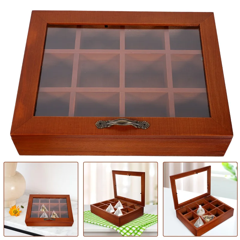 Description Picture 4 of item12 Tea Bag Storage Box Transparent Acrylic 12 Grid Compartment Teabag Holder Household ganizer Coffee Station Creative Tea Box