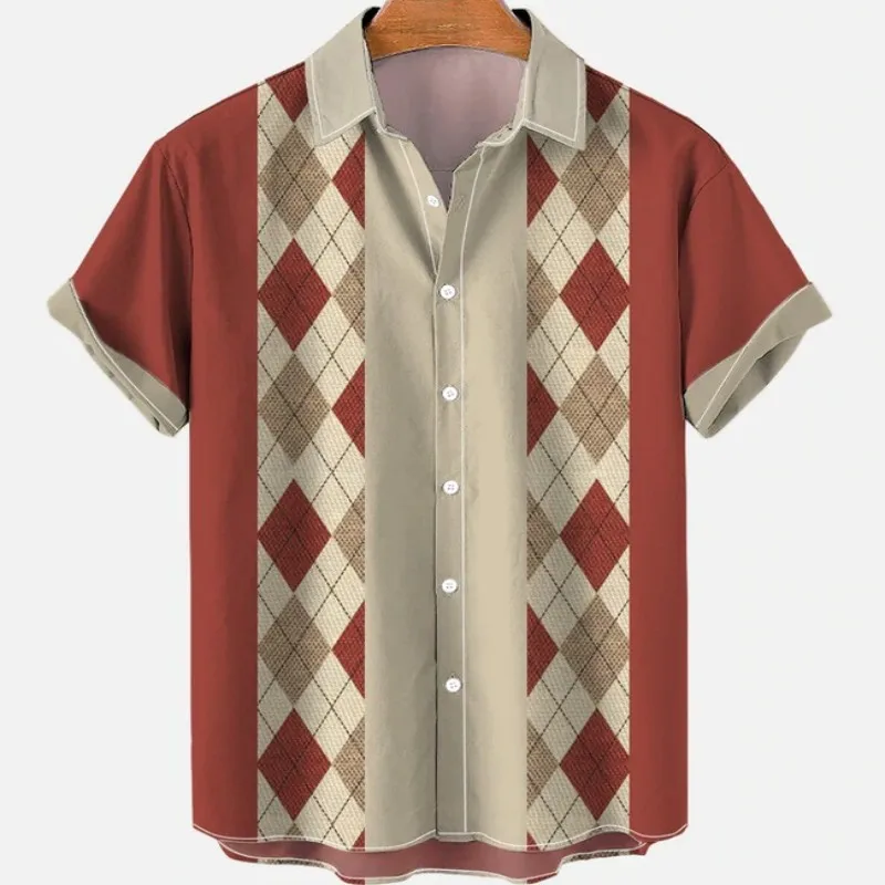 Stripe Men Casual Floral Masculina Social Retro Shirt