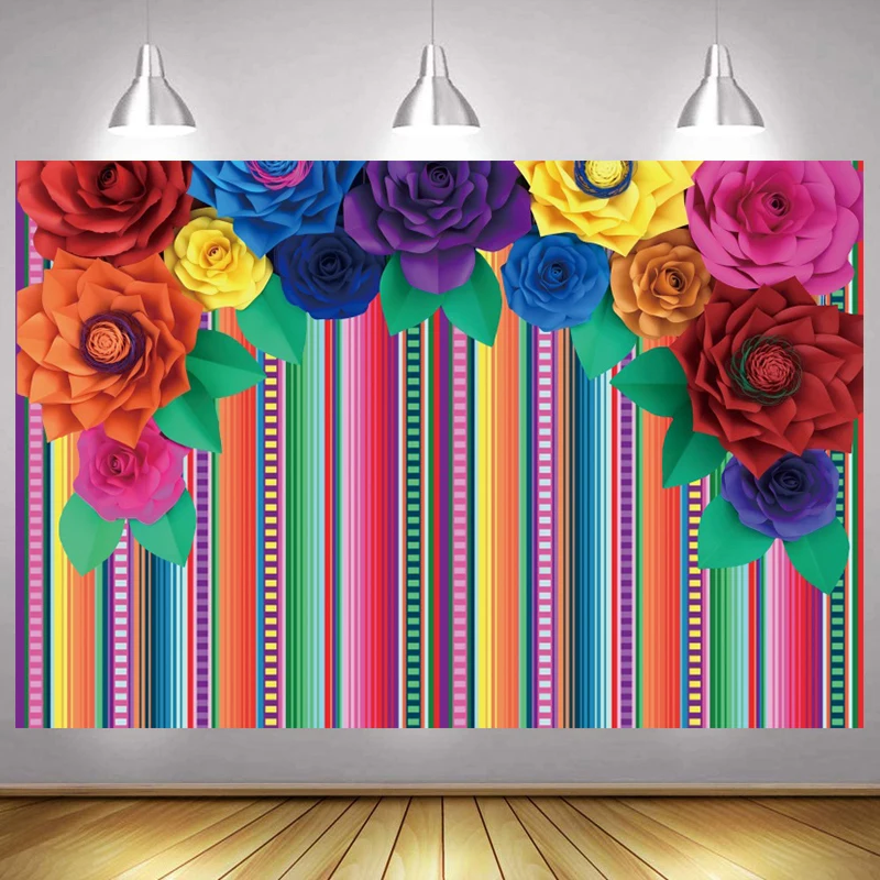 

Mexican Fiesta Backdrop Happy Birthday Party Cinco De Mayo Summer Pool Photography Background Flower Photographic Banner