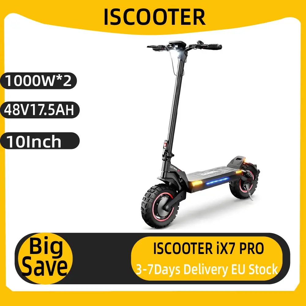 Monopattino elettrico iScooter iX7Pro da 10 pollici, 2000W, doppio motore, fuoristrada, 17.5Ah, con APP