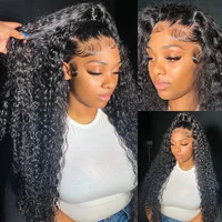 40 46 Inch Natural Color Deep Wave 13x4 13x6 HD Transparent Full Frontal Lace Curly Brazilian Human Hair Water Wigs 200 Density 2