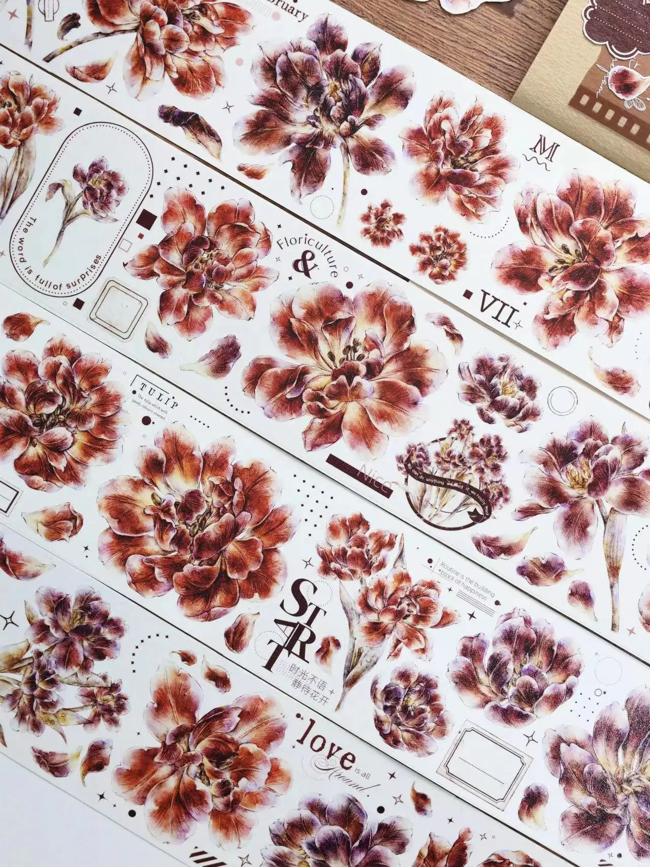 Vintage Tulip Peony Floral Washi PET Tape for Planner Card Making DIY Scrapbooking Plan Decorative Sticker