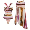 2Pcs Striped Swimsuit With Long Skirt Sexy Women Bikini Push Up Swimwear Halter Biquini Female Bathing Suit Slimming Beachwear