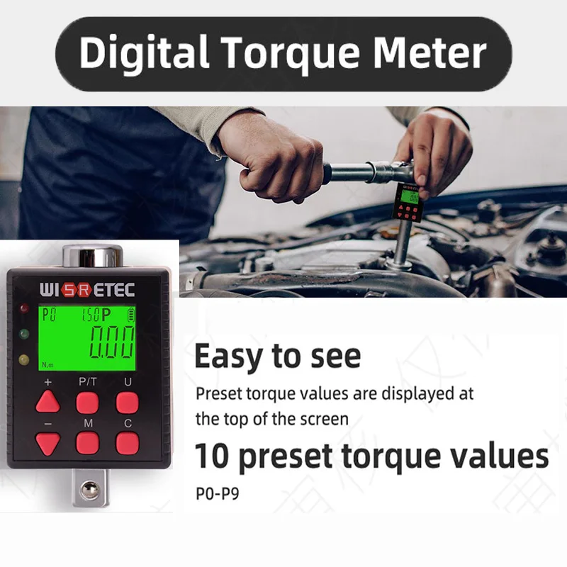 WISRETEC Digital Torque Wrench Adapter-Precision Electronic Torque Tool Converter and Meter with LCD Display Includes1/2"3/8"1/4 torque wrench