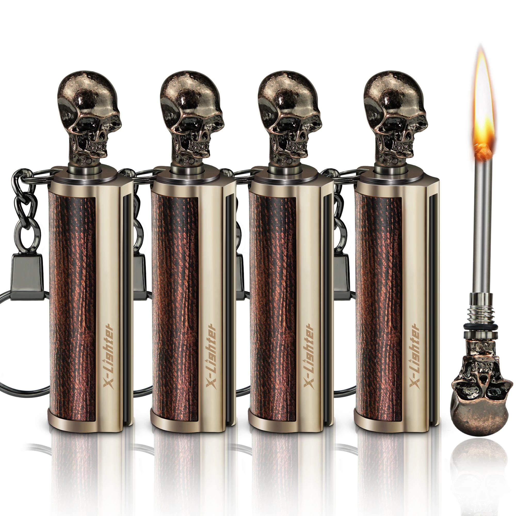 4pcs/set Metal Keychain Skull Matches