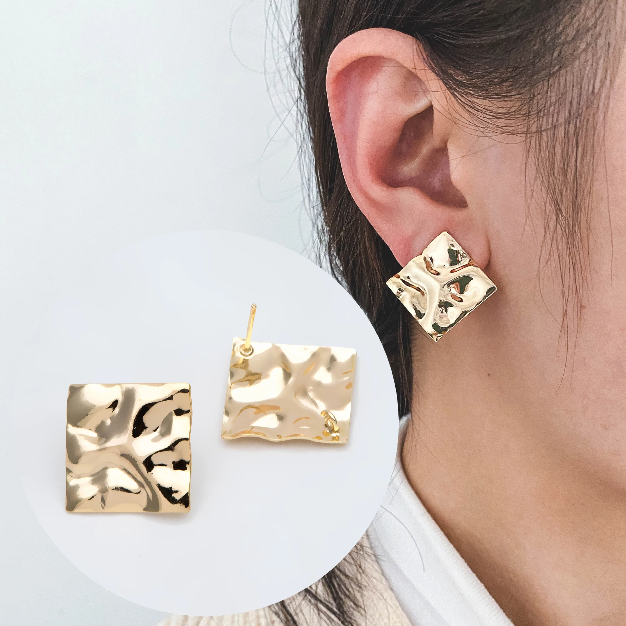 

10 шт. квадратные серьги-гвоздики 25 мм, позолоченные латунные геометрические серьги-гвоздики 18 карат, Фотоэлементы (искусственные)